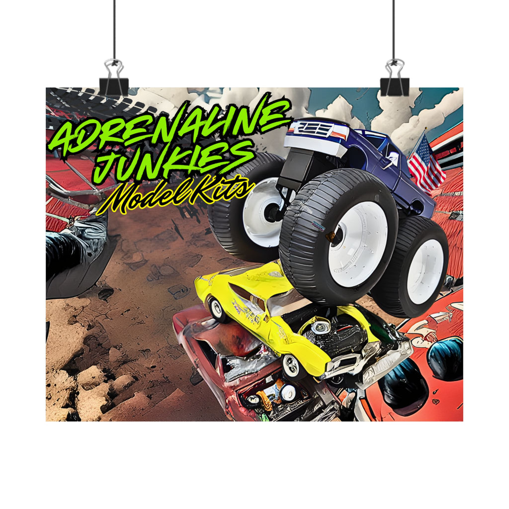 Adrenaline Junkies Model Kits Matte Poster — Monster Truck Racing Wall Art