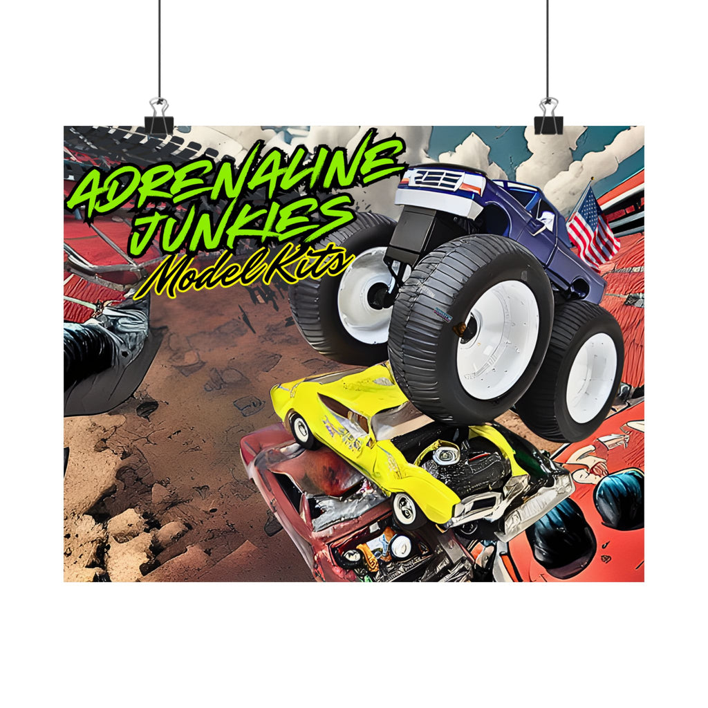 Adrenaline Junkies Model Kits Matte Poster — Monster Truck Racing Wall Art